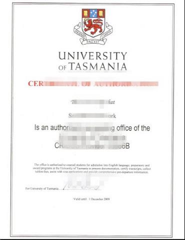 塔斯马尼亚大学文凭样本 University of Tasmania diploma